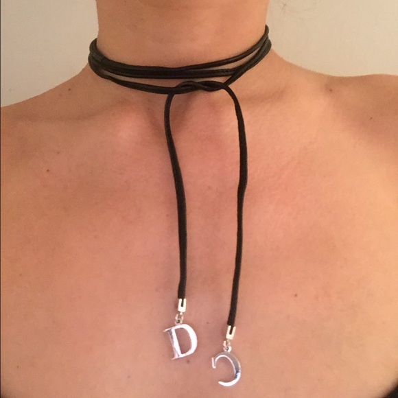 Christian Dior Jewelry - Vintage Dior Black Wrap Choker with Silver 'D' Letter Charms